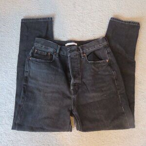 PacSun Pac Sun Distressed Slim Straight Leg Black Button Jeans w/Placket Sz27